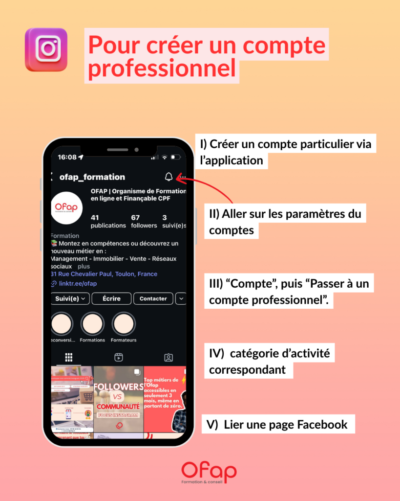 compte pro instagram création